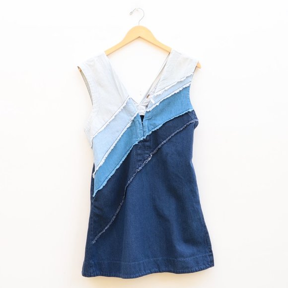 Free People - Size S Patchwork Colorblock Denim Dress - Picture 4 of 8